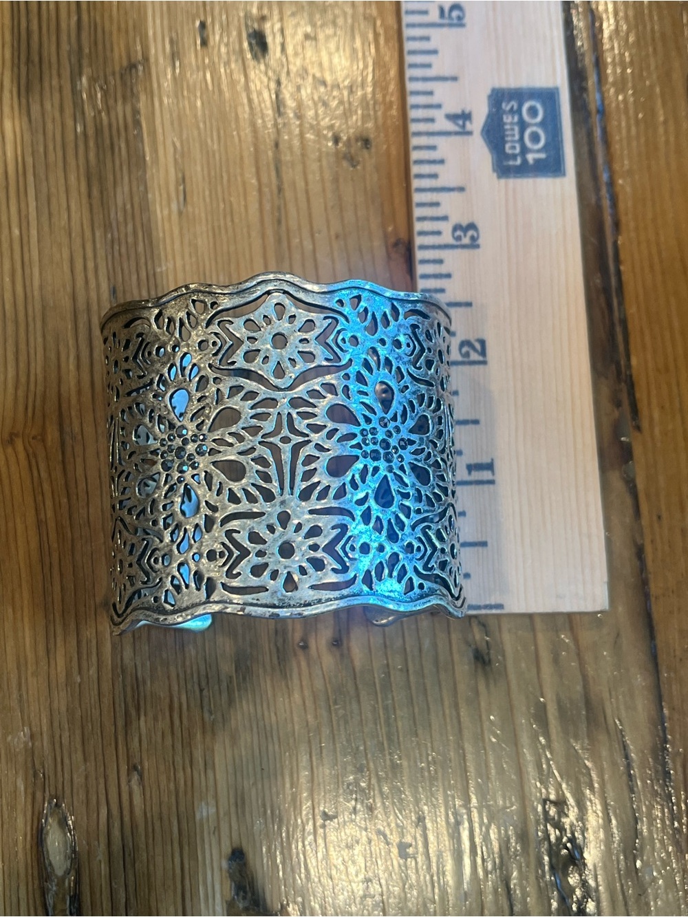 Lucky Brand Silver Filigree Floral Cuff Bracelet with Black Crystals - Picture 4 of 5
